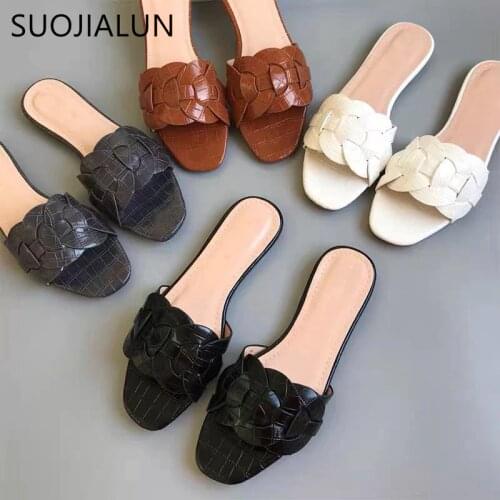 SUOJIALUN 2021 Women Brand Slippers Summer Open Toe Flat Casual Sandal Slides Outdoor Female Beach Flip Flops Big Size 42