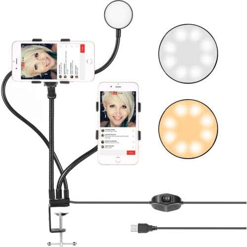 Neewer Live Broadcast USB LED Selfie Ring Light 2Cell Phone Clamps for Live Stream Youtube Video360 Degree Rotating Flexible