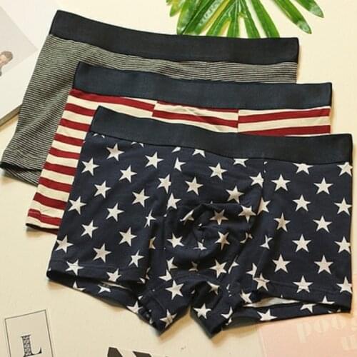 3 pieces Mens Underwear Sexy Boxers Shorts Cotton Fashion Breathable Stripe Stars Panties Sports Boys Boxer Underpants Hot