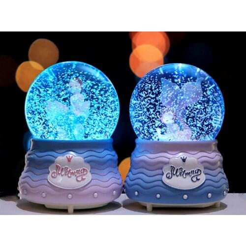 5/7 Inch Light Crystal Ball Rotating Music Box , 3d Mermaid Snow Globe Glass , Wedding Gift , Valentines Gift