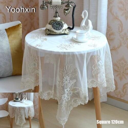 High quality Lace gold beads square Embroidered table cover cloth towel kitchen Christmas tablecloth wedding party home decor