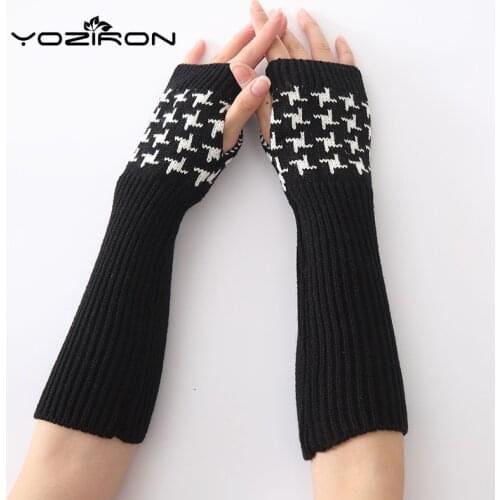 YOZIRON New Women 2 Colors Embroidered Winter Arm Warmers Sleeves Arms For Woman Fingerless Gloves Arm Warmer