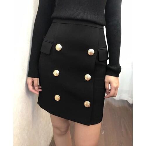 AAA Quality Short Skirt Front Double Breasted GOLD Buttons Embellished Flap Pockets Zip Fasten high waist MINI SKIRTS WOMAN