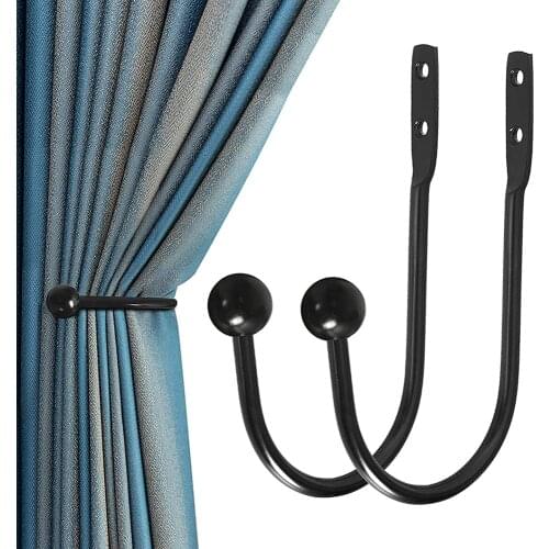 Curtain Pull Backs Holdbacks, 2 Pcs U Shaped Metal Holders Curtain Tie Backs Attach to Wall, Wall Mounted Curtain Tieback Hooks