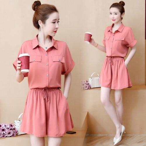 Womens Suit Summer Foreign Clothes Loose Plus Size 2021 New Korean Style Fashion Casual Crop Top Shorts Two Piece Set For Women