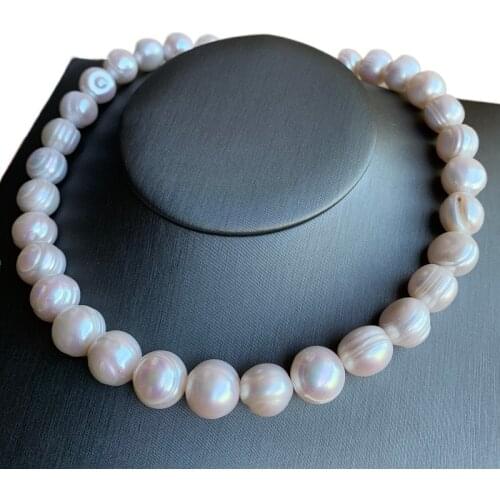 11-12-13-15mm Big Pearl Necklace 100%Natural Freshwater Pearl Jewelry 925 Sterling Silver For Women Fashion Gift