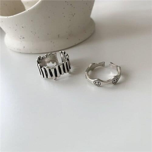 GSOLD Vintage Distressed Fence-Shaped Opening Ring Simple Smiling Face Creative Design Silver Color Women Jewelry Accessories