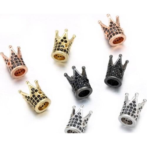 1.2*0.7cm Crown spacer micro pave cz cubic zirconia zircon beads metal Crystal bracelet DIY making silver gold plated wed24