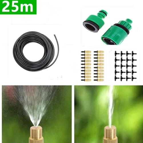 25m Tubing + 25pcs Brass Sprinkler Irrigation System Portable Misting Automatic Watering Garden Hose Spray Watering Kits Bc01