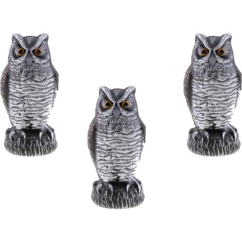 3Pcs Large Great Horned Owl Decoy Bird Rodent Repellent Garden Yard Lawn Decor