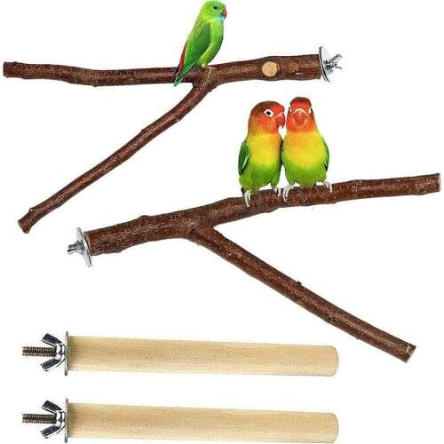 4pcs Pet Parrot Bird Standing Stick Wood Pole Bird Cockatiel Parakeet Perches Bite Claw Grinding Toy Bird Cage Accessories