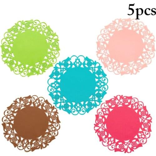 5pcs Hot Pad Round Heat Resistant Silicone Mat Non-Slip Pot Holder Drink Coaster Table Placemat Kitchen Accessories 19.5cm