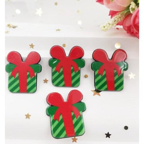 8 Pcs Kawaii Colorful Christmas Gift Box Flat Back Acrylic Sheet Miniature Pattern Applique Decor DIY Craft Supplie SF784