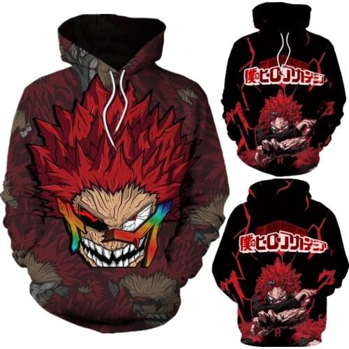 Anime My Hero Academia Kirishima Eijiro Red Riot Cosplay Costumes Sweatshirt Hoodie Jacket Coat Pullover