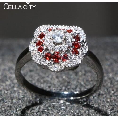 Cellacity Garnet Zircon Ring for Women Flower shaped Silver 925 Jewelry Gemstones Delicate Female Party Rings Gifts Size6-10