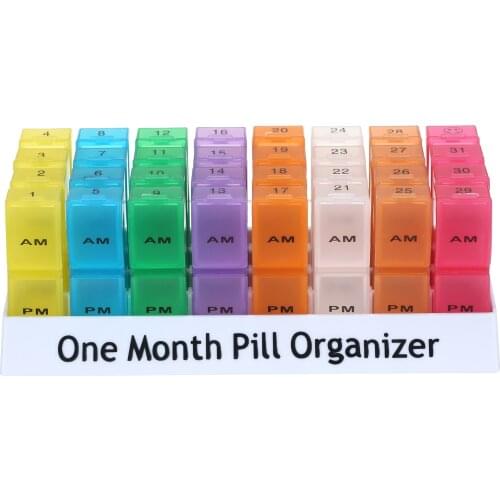 Monthly Pill Box Pill Cutter Container with Popup Open Design 2 Times a Day AM PM Compartments Large Section Medicine Holder