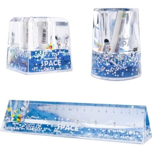 Exquisite Stationery Holder Exquisite Quicksand Design Built-in Glossy Star Cartoon Astronaut Figure Home/Office Supply