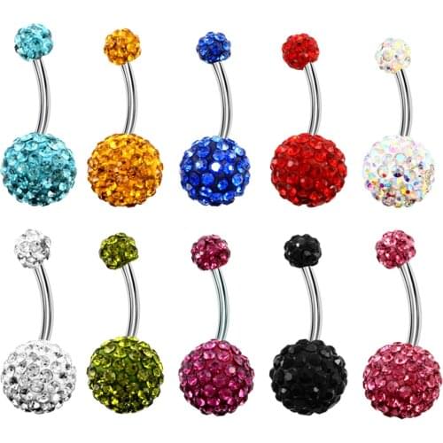 1PCS Crystal Surgical Steel Real Belly Piercing Rhinestone Woman Navel Belly Button Ring Piercing Navel Ringen Bar Body Jewelry