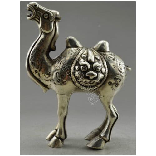 Collectible Decorated Old Handwork Tibet Silver Carve Camel Statue Garden Decoration 100% Tibetan silver Bronze