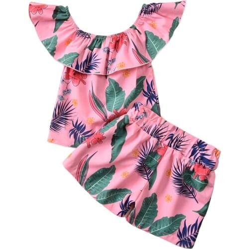 2021 Toddler Baby Girls Clothes Set Summer New Short Sleeve Floral T-shirt Bow Tie Back Tops + Flower Shorts 2Pcs Outfits