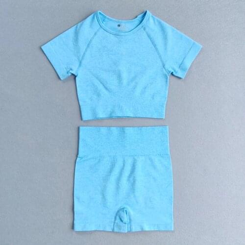 2 Pieces Women Seamless Yoga Sets Short Sleeve Crop Top High Waist Shorts Gym Sportswear Fitness Workout Suit Energy Leggings