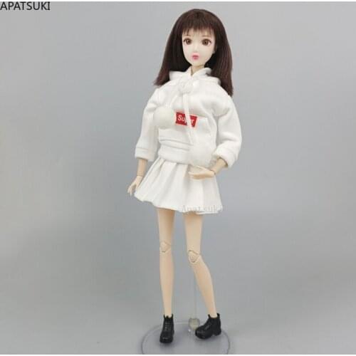 Red Super White Top Sweatshirt Hoodie Pleated Skirt Clothes Set for Barbie Doll Outfits for 1/6 BJD Dolls Accessories Child Toys