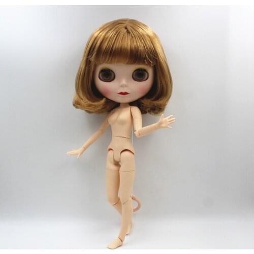 Blygirl,Blyth doll,Champagne gold bang hair, new style doll, 19 joints, frosted shell, 1/6 doll, naked doll, can change body