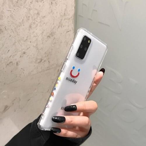 The smiley square case is suitable for Samsung s21ultra phone case note20 ultra s20 plus s20fe transparent anti-fall case