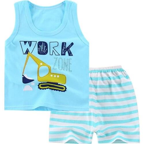 Summer Cute Cartoon 2PCS Kids Baby Boys Girls Floral Vest Top Shorts Pants Set Clothes Children Pajamas Girls Clothing Sets 2-8Y