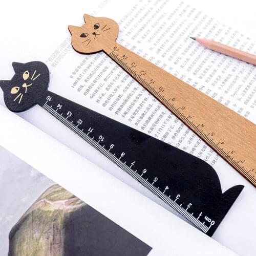 Kawaii Black Cat Ruler Creative 15cm Wooden Cute Office Stationery for Kid Gift Cartoon Student School Supplies