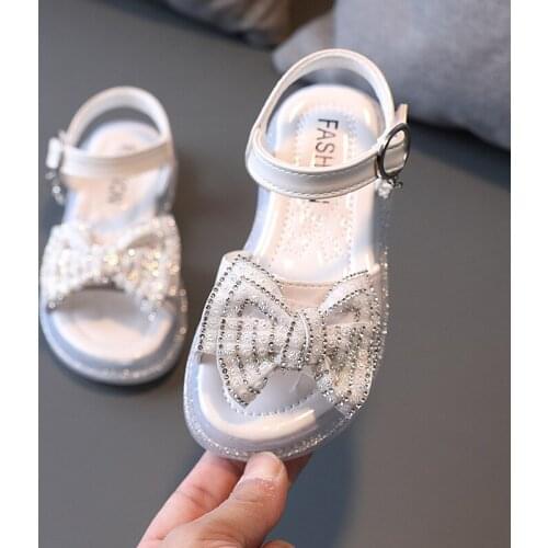 Fashion Rhinestone Bow Girl Summer 2021 Sandals Kid ChildrenS Dress Shoes For Princess Beach Shoe 3 4 5 6 7 8 9 10 11 12 Years
