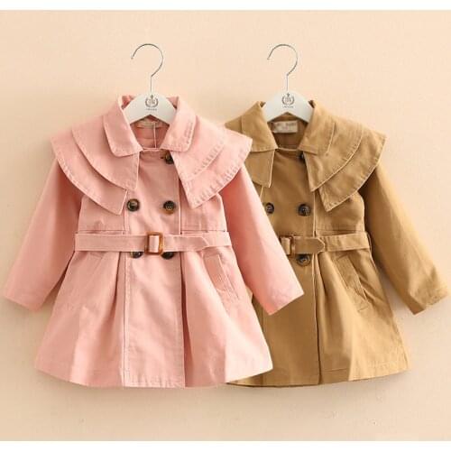Fashion New Autumn Winter Kids Baby Girls Trench Coat Little Girl’s Solid Jacket Korean Style Double-breasted Long-sleeved Coat