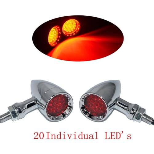 Motorcycle Chrome Red 20 LED Bullet Turn Signal Brake Light For Harley Chopper Bobber Custom XL Dyna Softail Chopper Cafe Racer