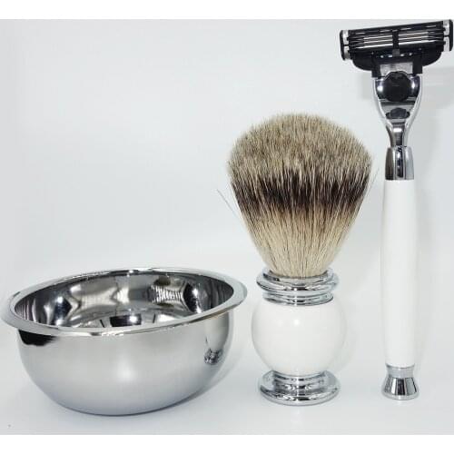 WLONG Silver Tip Soft Honey Puer Badger Hair Shaving Brush and Bowl Set with Foaming Soap Mug Cup