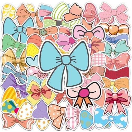 50pcs Cute Butterfiy Knot Bow Stickers For Notebooks Computer Stationery Pink Sticker Scrapbooking Material Craft Supplies