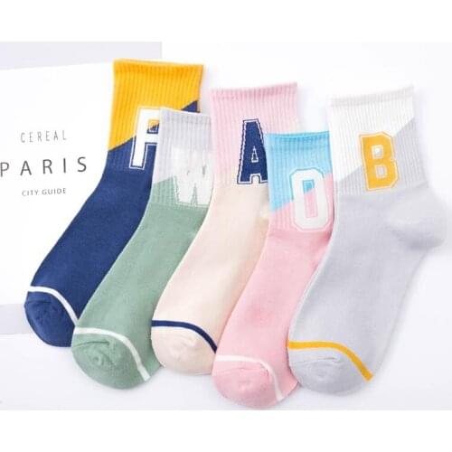 Colorful Letter Pattern Cotton Mens Women Socks Middle Tube Funny Casual Crew Socks Girls Cute Harajuku Ankle For Ladies Socks