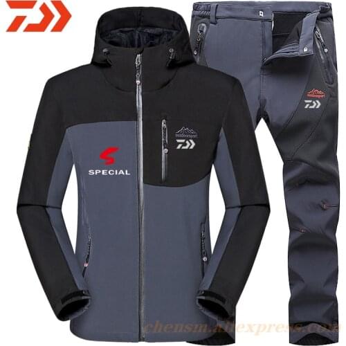 New Dawa Winter Waterproof Men Fishing Clothes Sets Warm Fleece Hiking Clothing Suits Outdoor Trekking Fishing Jacket+Pants