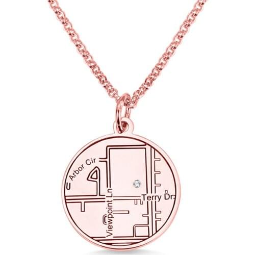 Personalized Map Engraving Pendant Necklace Circle Jewelry Stone Location Anniversary Men Women Gift Custom Necklaces Copper