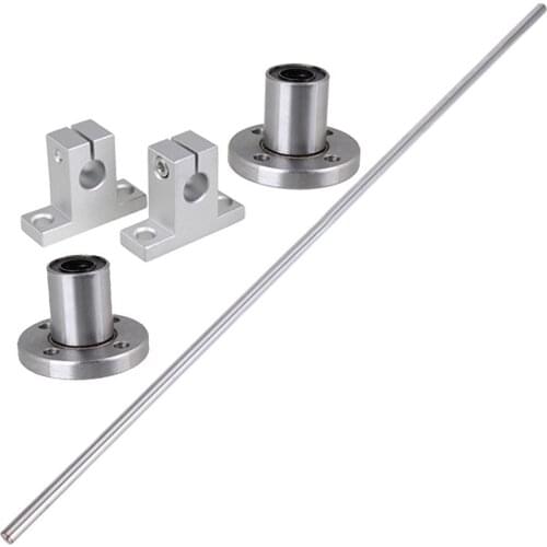 Horizontal 8mm Dia Round Flange Motion Bushing Bearing &500mm Linear Shaft Optical Axis with Rod Rail Support Set of 5