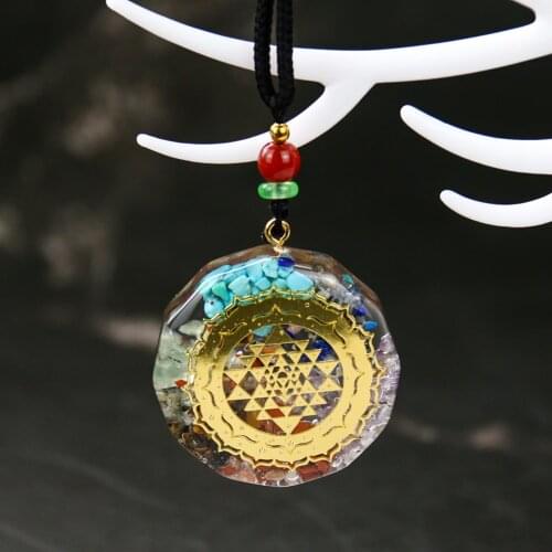 Natural Crystal Gravel Orgone Pendant Necklace Metatron Cube Orgonite Energy 7 Chakras Reiki Healing EMF OM Charm Jewelry