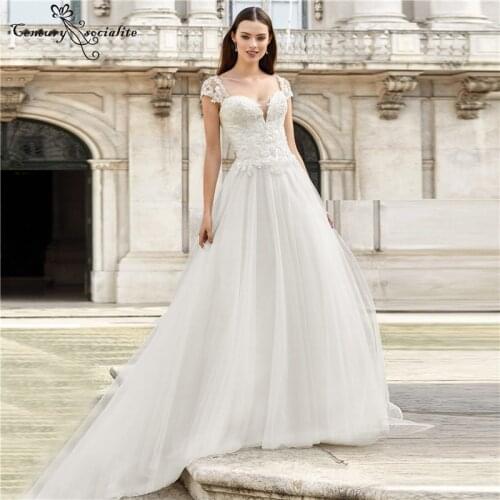 Simple Wedding Dresses Beach Sweetheart Cap Sleeve Button Lace Appliques A-line Bridal Gowns Boho Vestido De Noiva Plus Size