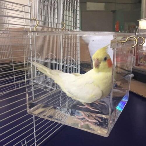 Transparent Pet Bird Bath House with Hanging Hooks for Parrots Cockatiels Parakeets
