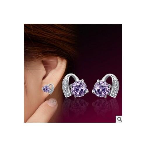 925 sterling silver stud earring exquisite fashion rhinestone unique amethyst earrings female wedding gift Free Shipping