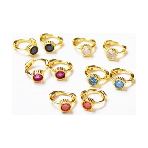 925sterling silver earring fashion Round zircon colour ear ring mini ear bone ear buckle 6mm cute trend wild female ear jewelry