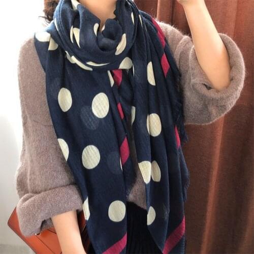 Women Navy Scarf Luxury Brand Polka Dot Deisgn Viscose Scarves Female Headband Shawl Pashmina Stole Foulards Muslim Hijab Snoods