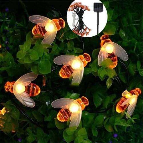 Solar Powered Cute Honey Bee Led String Fairy Light 20leds 50leds Bee Outdoor Garden Fence Patio Christmas Garland Solar Lights