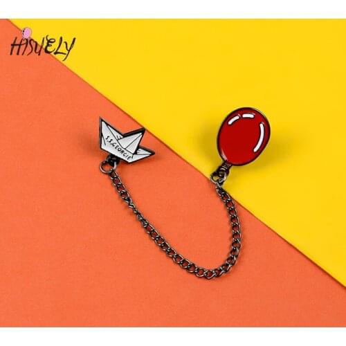 Creative Red Balloon Origami Boat Metal Link Badge Cute Cartoon Childhood Memory Brooch Clothing Backpack Pin