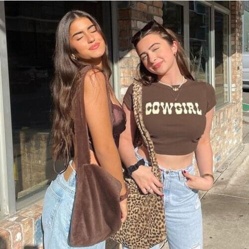 Womens Cowgirl Letter Print Short T-shirt Girls Short Sleeve Cotton Slim Pattern T-shirt Brandy Top Short T-shirt 2021