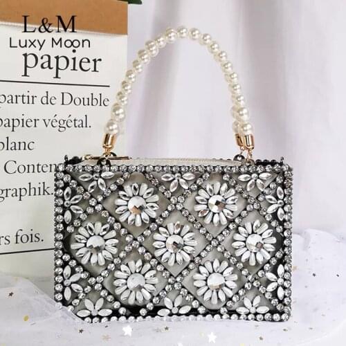 Floral Rhinestones Hollow Evening Clutch Purses And Handbags Party Dinner Pearl Beaded Luxury Designer Bag Lady Hand Bag X565H