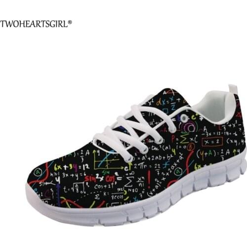 Twoheartsgirl Colorful Women Sneakers Cool Math Formula Femme Casual Flats Breathable Comfortable Summer Woman Flat Shoes